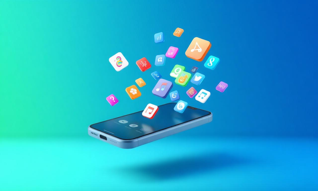 AppVN app store running on Android phone with floating app icons